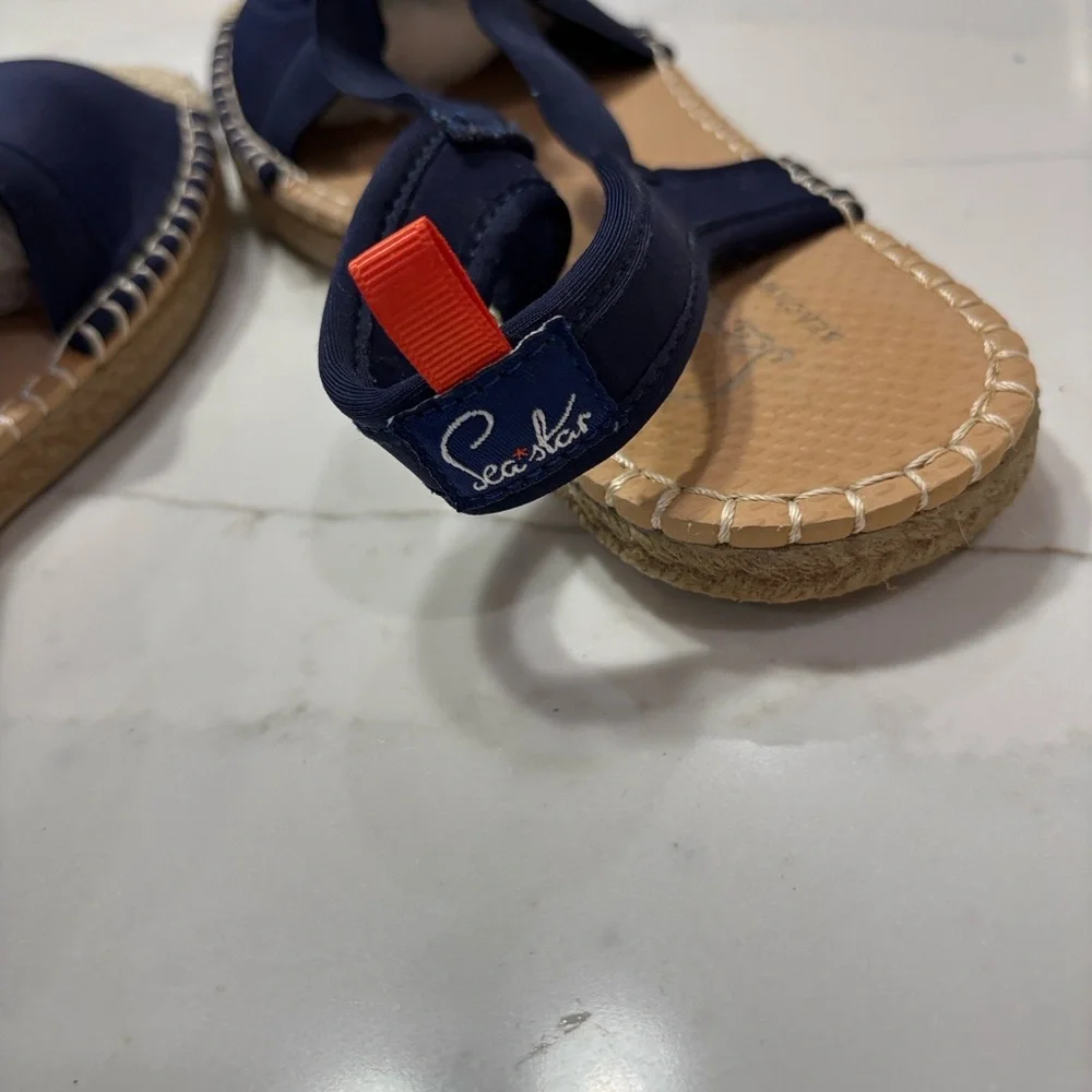 Navy Espadrille Slingback Flats with Crisscross Straps